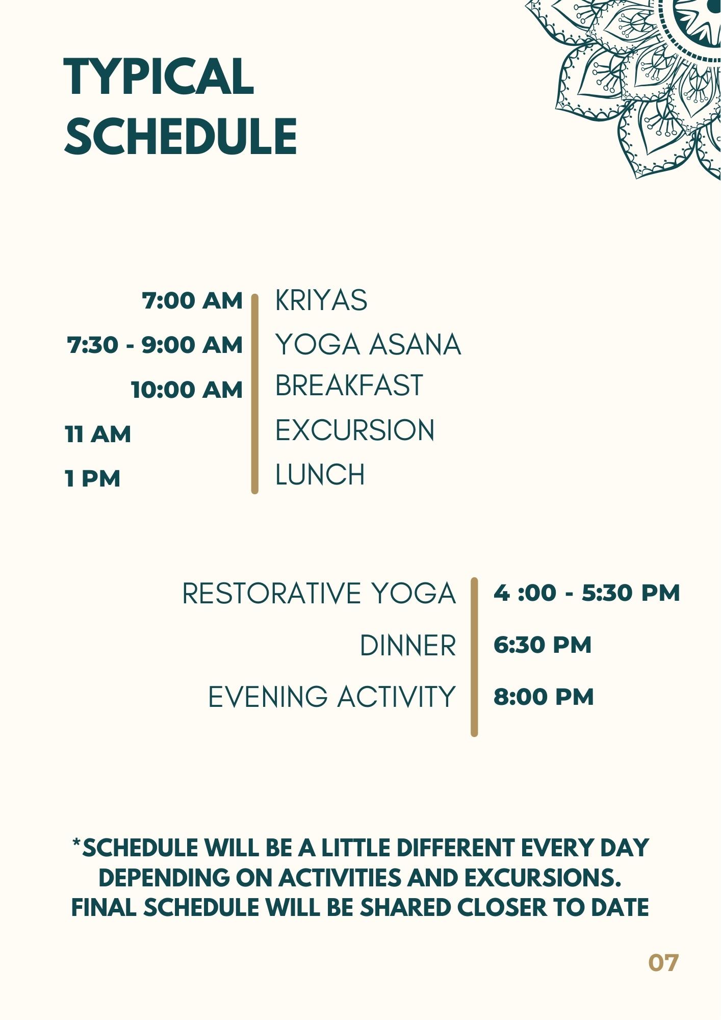 Yoga Retreat Schedule